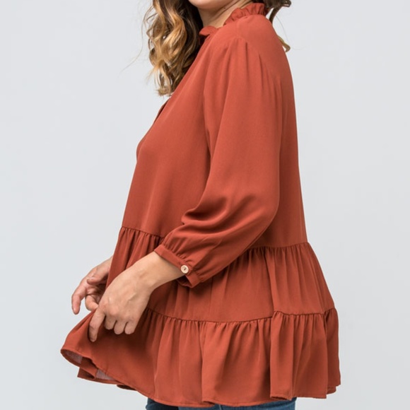 Rust color button-up tiered top plus - Picture 2 of 3